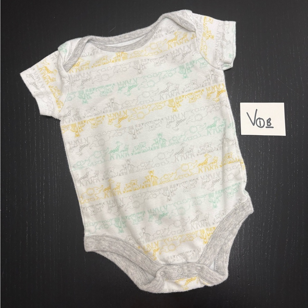 ⭐️4/$5.00⭐️ George 0-3m White Onesie with Neutral Animal Print